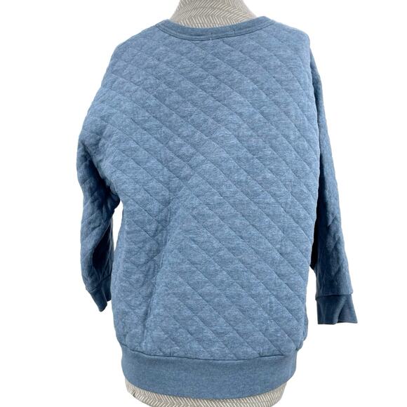 GAP Sweatshirt Heathered Blue Quilted Diamond Pullover 3/4 Sleeve Cozy Top M - Picture 2 of 8